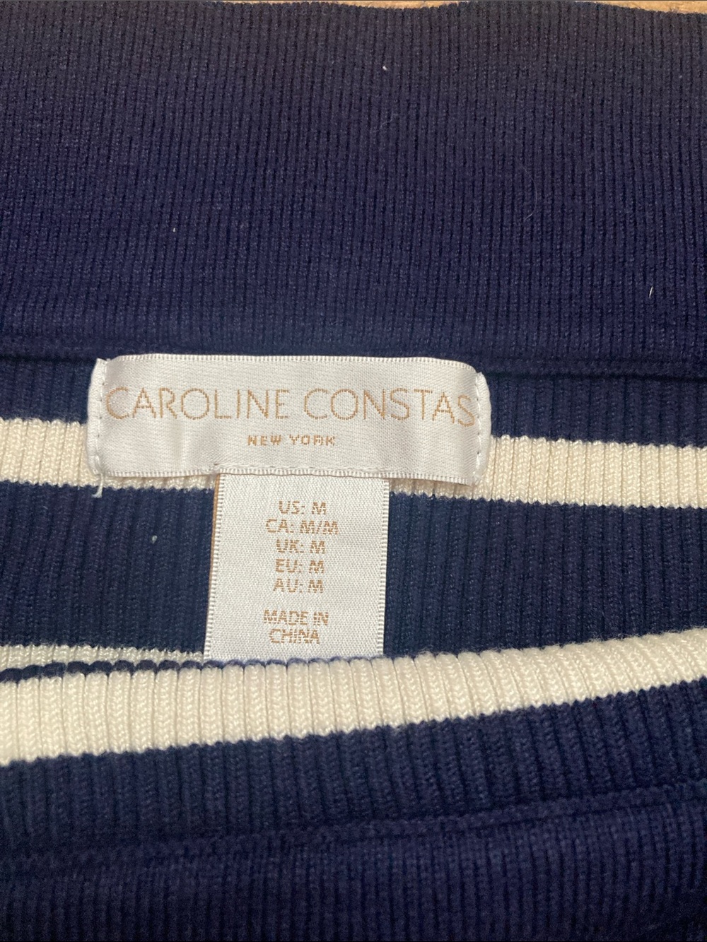 Carolina Constas Ribbed Knit Off The Shoulder Navy and Cream Top - Picture 2 of 6